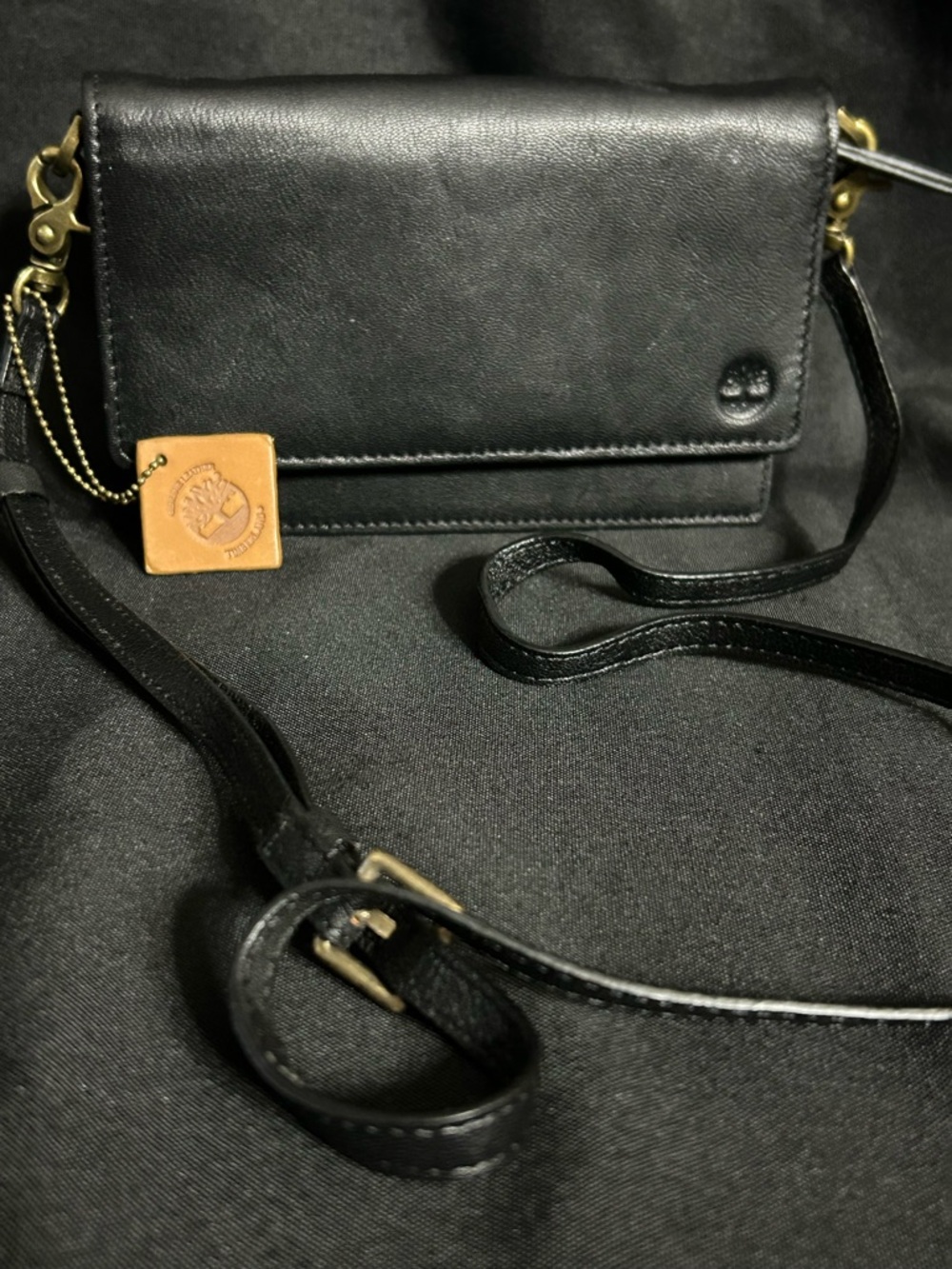 Timberland Black Genuine Leather Crossbody Clutch Bag Purse